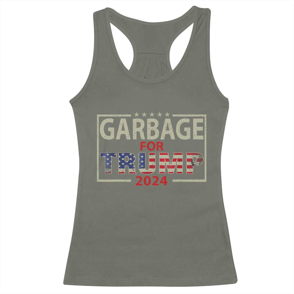 Garbage For Trump 2024 Racerback Tank Top 47th President American Flag TS02 Military Green Print Your Wear
