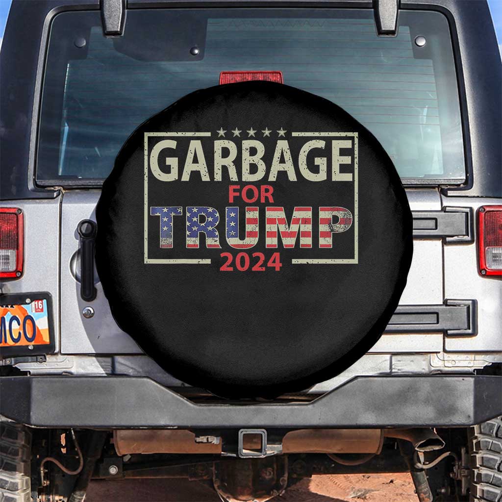 Garbage For Trump 2024 Spare Tire Cover 47th President American Flag TS02 No hole Black Print Your Wear
