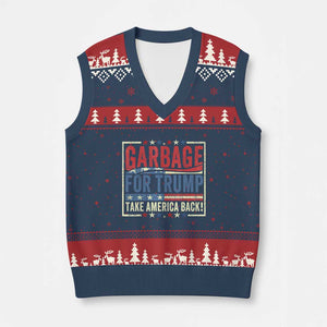 Garbage For Trump 2024 V-Neck Knit Sweater Vest Take America Back Presidential Election TS02 Navy Red Print Your Wear