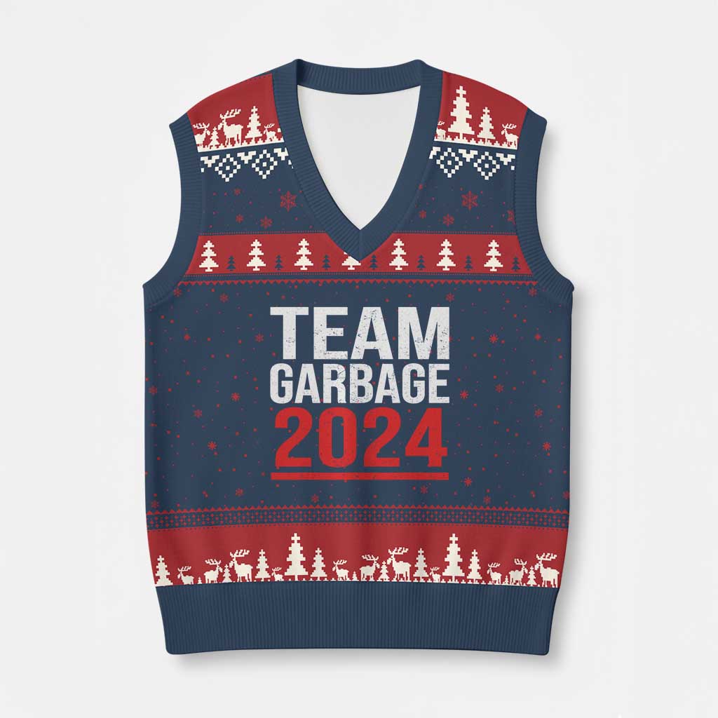 Team Garbage 2024 V-Neck Knit Sweater Vest For Trump 47th President TS02 Navy Red Print Your Wear