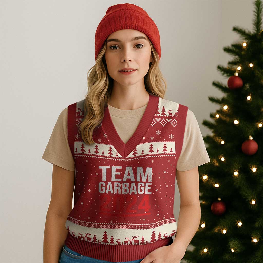Team Garbage 2024 V-Neck Knit Sweater Vest For Trump 47th President TS02 Red Beige Print Your Wear