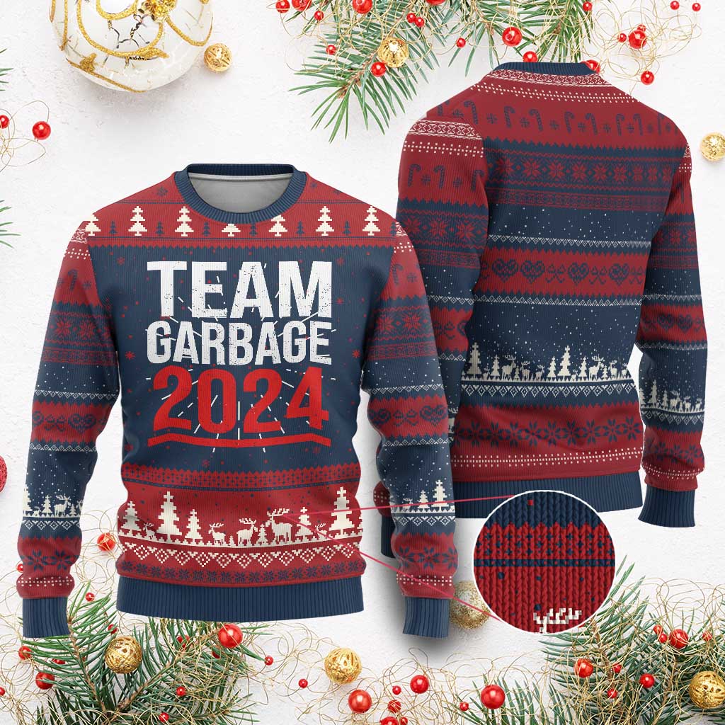 Team Garbage 2024 Ugly Christmas Sweater For Trump 47th President TS02 Burgundy Print Your Wear