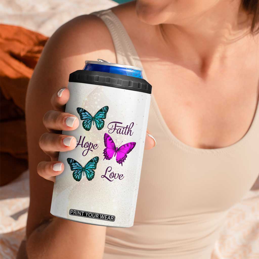 Faith Hope Love Butterfly 4 in 1 Can Cooler Tumbler Personalized TS04 Print Your Wear