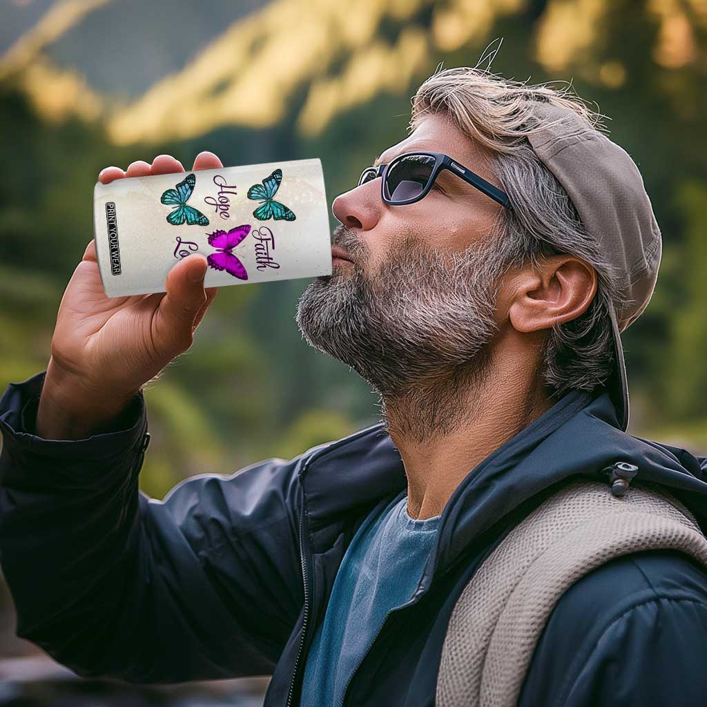 Faith Hope Love Butterfly 4 in 1 Can Cooler Tumbler Personalized TS04 Print Your Wear