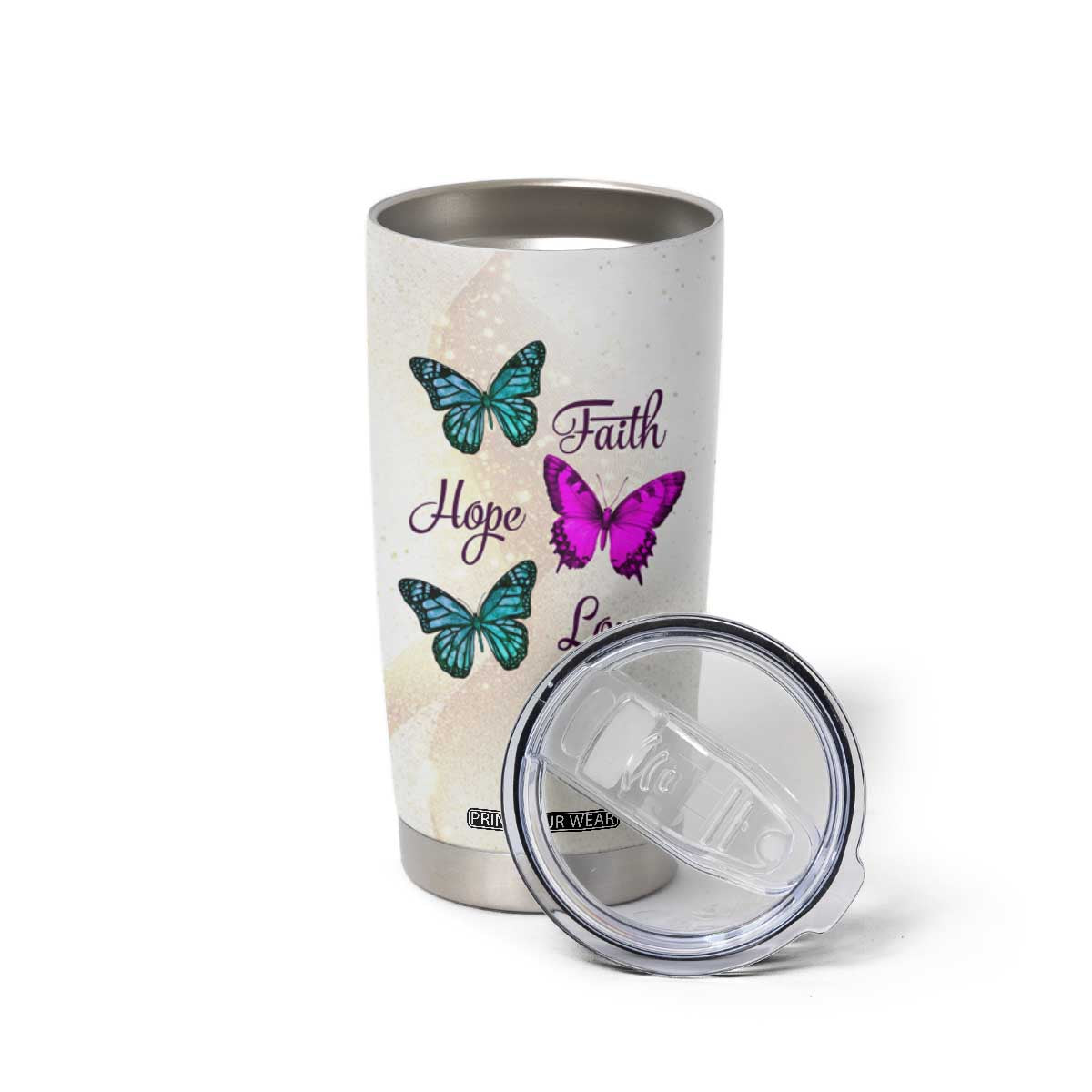 Faith Hope Love Butterfly Tumbler Cup Personalized TS04 Print Your Wear