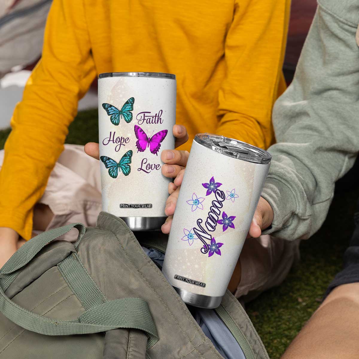 Faith Hope Love Butterfly Tumbler Cup Personalized TS04 Print Your Wear