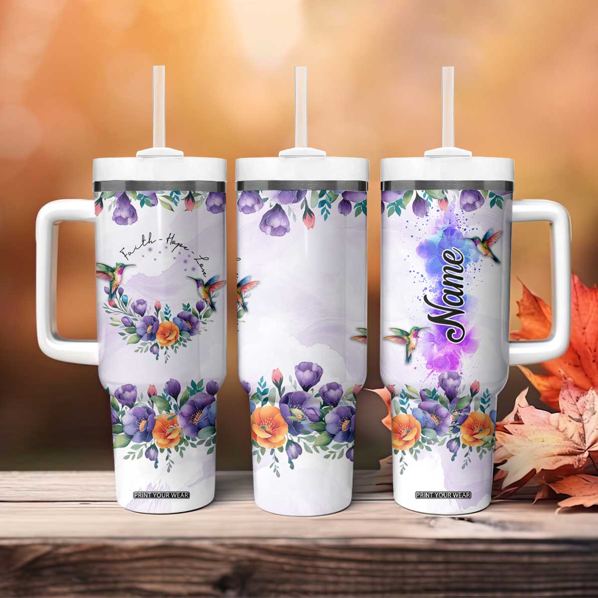 Hummingbird Faith Personalized Tumbler With Handle Personalized TS04 Print Your Wear