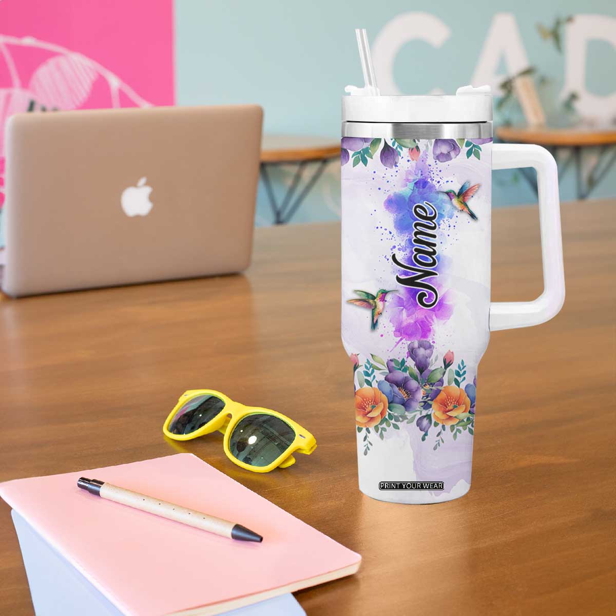 Hummingbird Faith Personalized Tumbler With Handle Personalized TS04 Print Your Wear