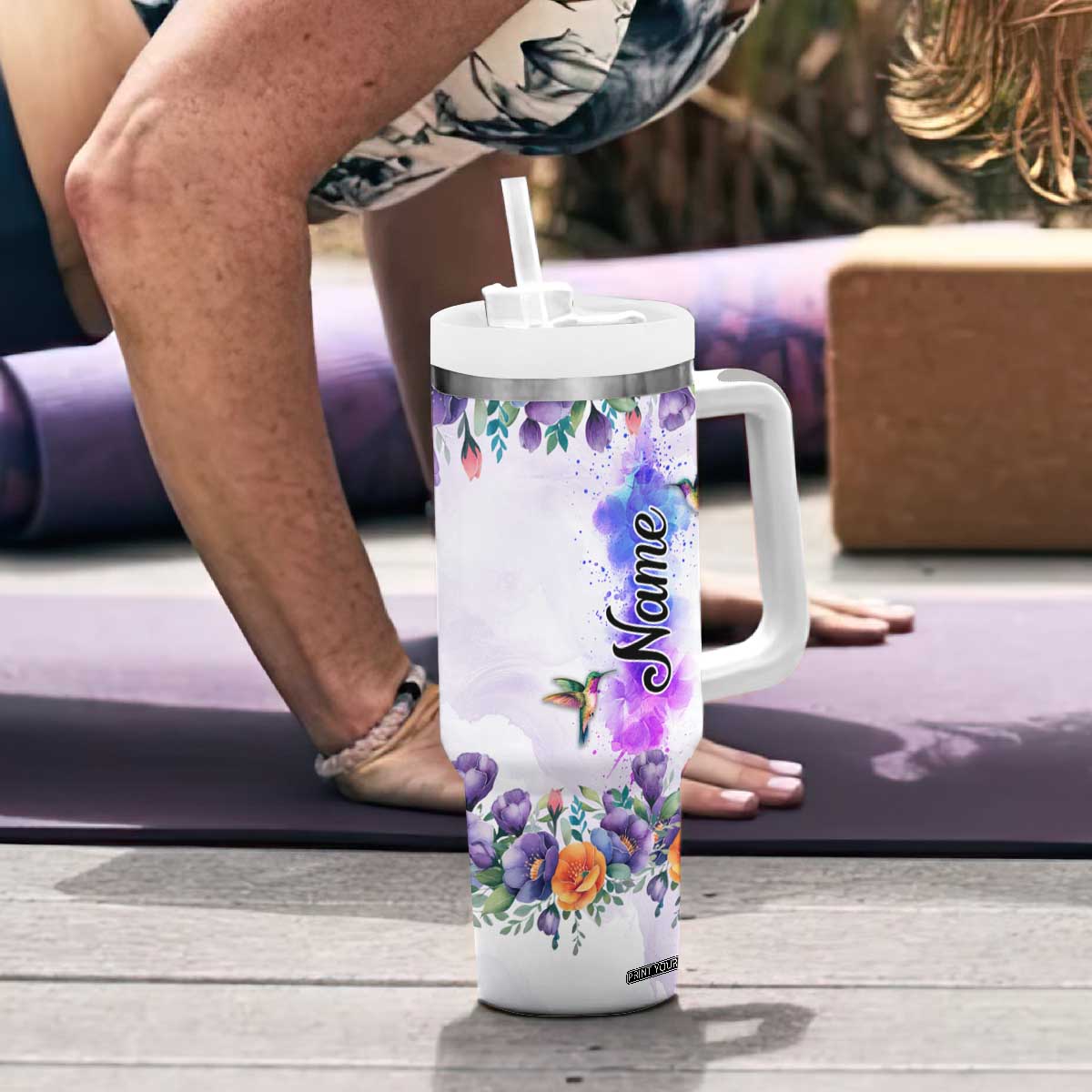 Hummingbird Faith Personalized Tumbler With Handle Personalized TS04 Print Your Wear