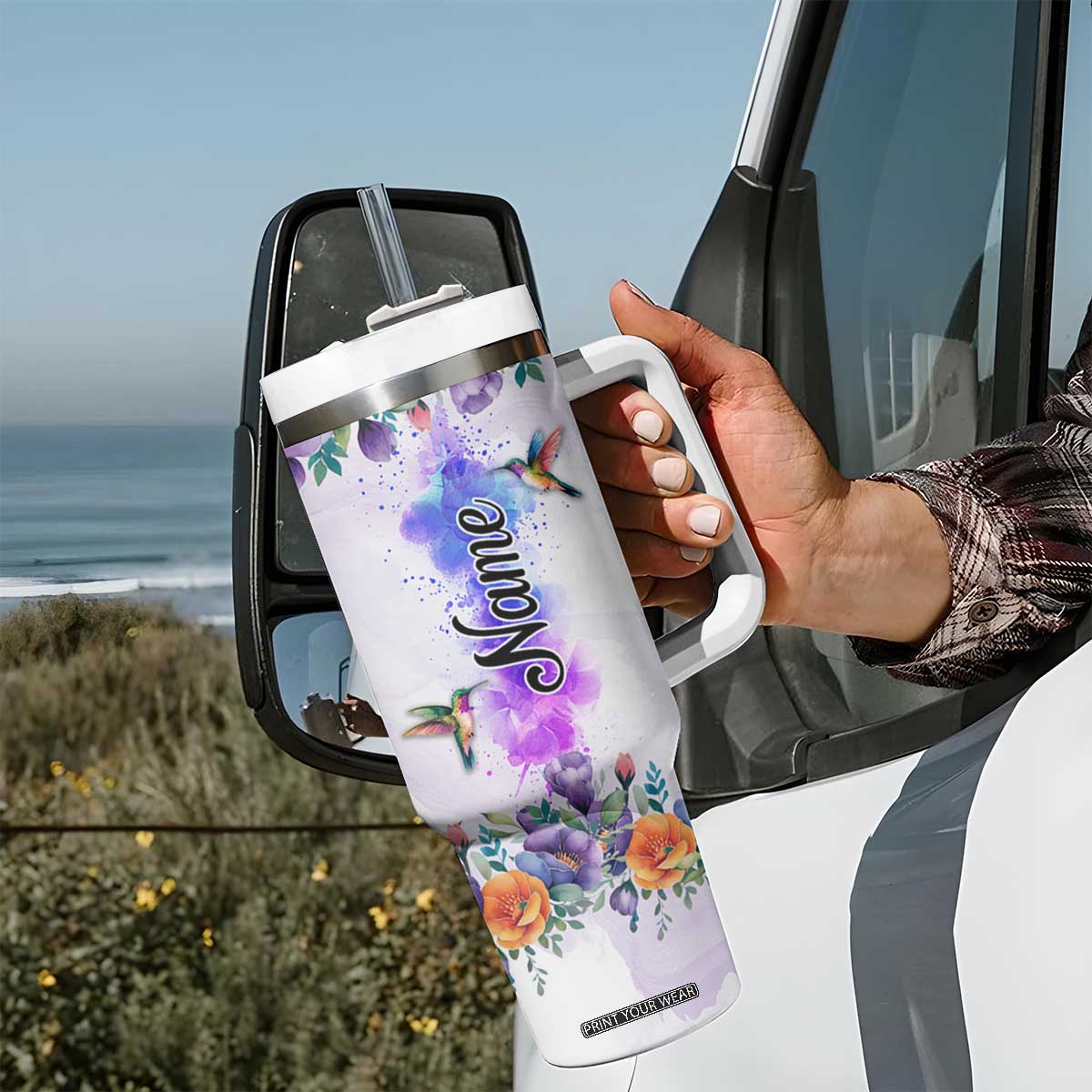 Hummingbird Faith Personalized Tumbler With Handle Personalized TS04 Print Your Wear