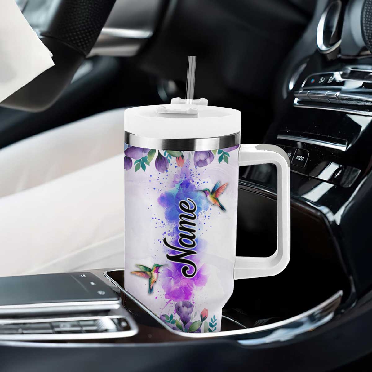 Hummingbird Faith Personalized Tumbler With Handle Personalized TS04 Print Your Wear
