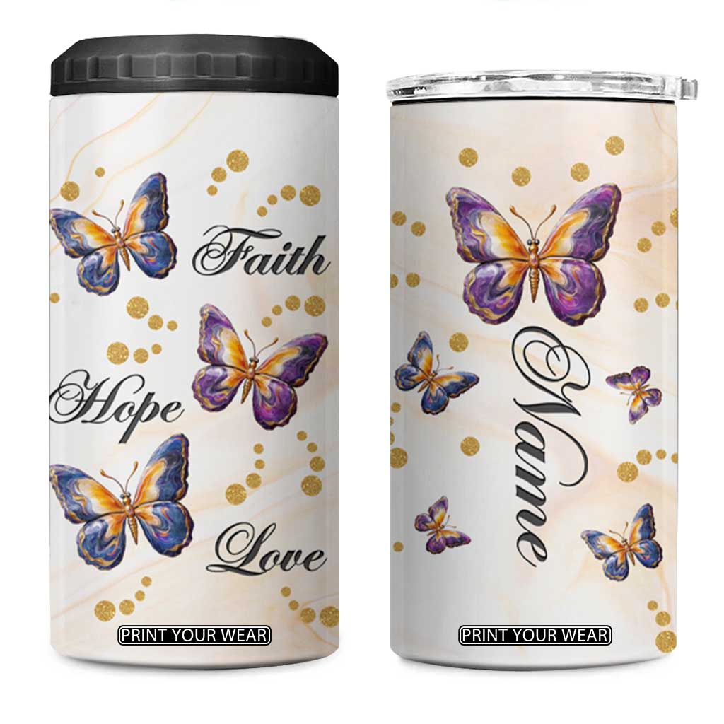 Butterfly Faith Hope Love 4 in 1 Can Cooler Tumbler Personalized TS04 One Size: 16 oz Multicolor Print Your Wear