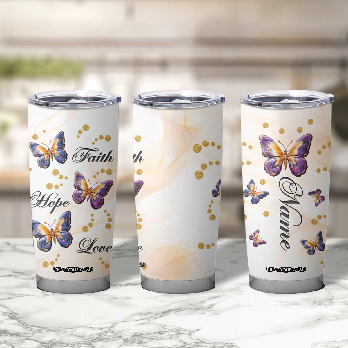 Butterfly Faith Hope Love Tumbler Cup Personalized TS04 Print Your Wear