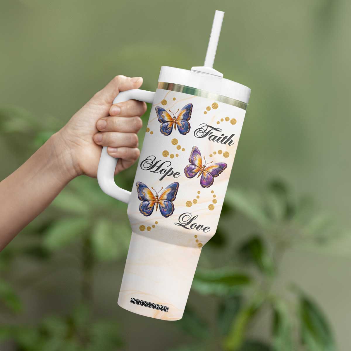 Butterfly Faith Hope Love Tumbler With Handle Personalized TS04 Print Your Wear