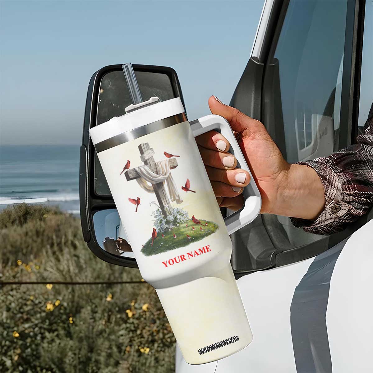Faith I Can Only Imagine Cardinal Tumbler With Handle Personalized TS04 Print Your Wear