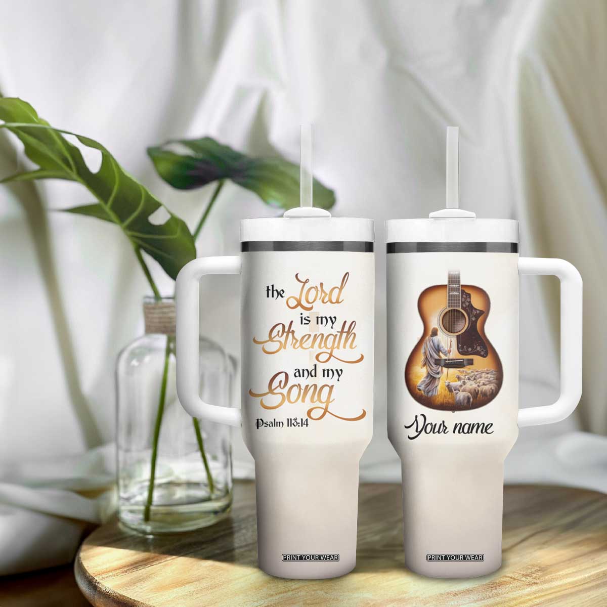 The Lord Is My Strength And My Song Tumbler With Handle Personalized TS04 Print Your Wear