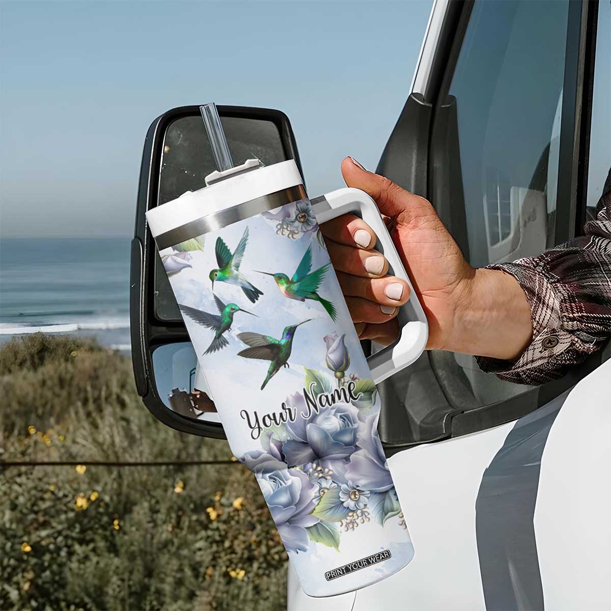 Hummingbird Faith Tumbler With Handle Personalized TS04 Print Your Wear