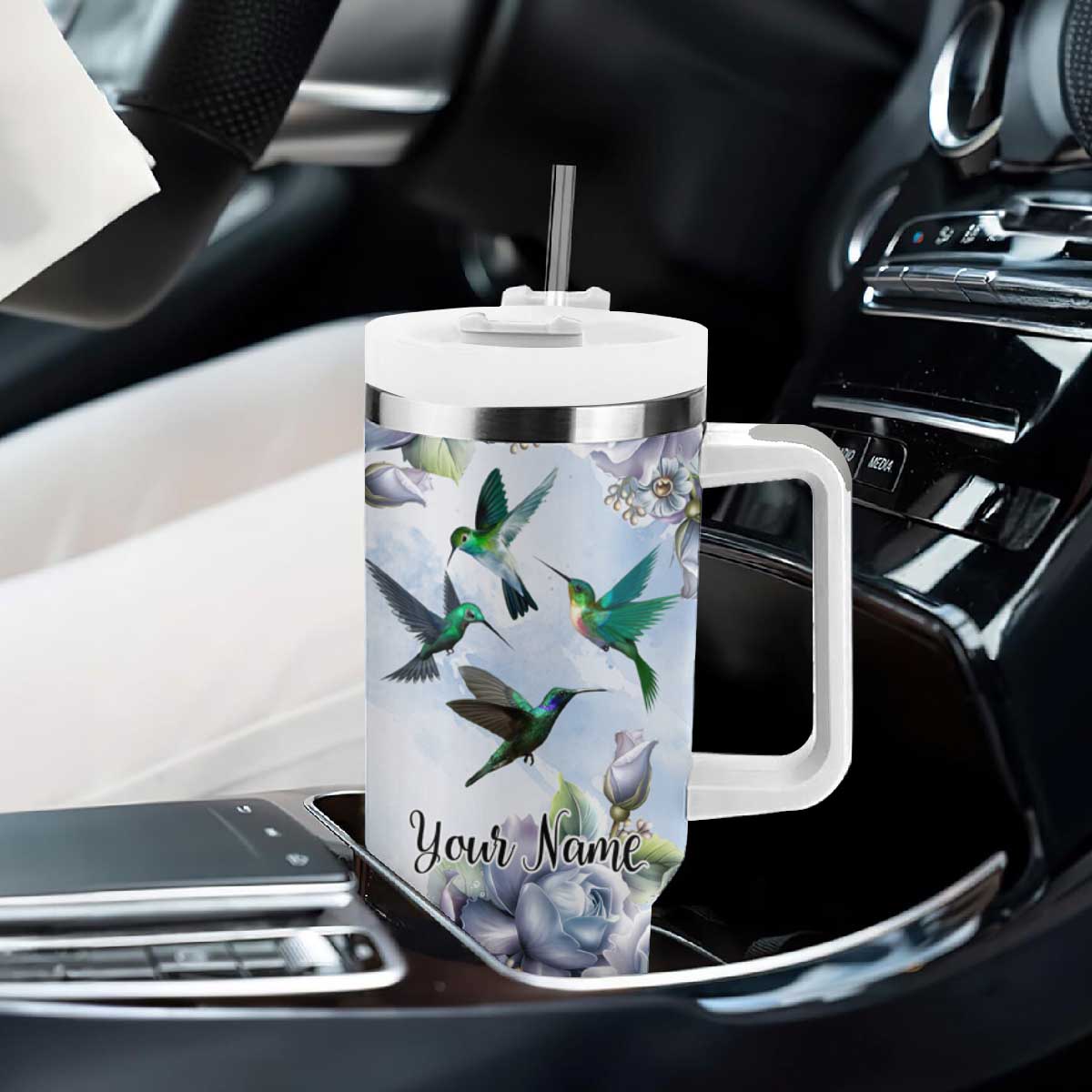 Hummingbird Faith Tumbler With Handle Personalized TS04 Print Your Wear