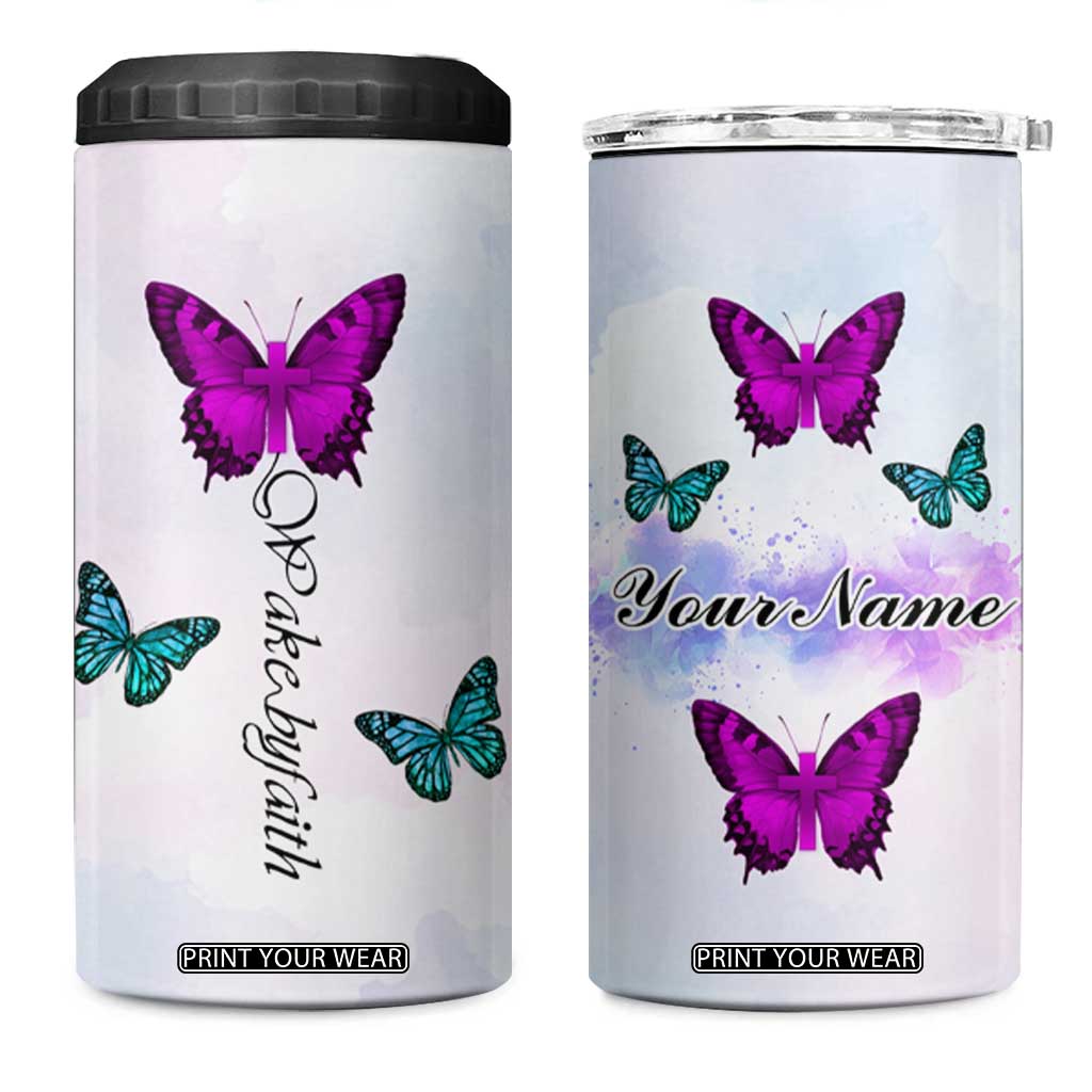 Walk By Faith Butterfly 4 in 1 Can Cooler Tumbler Personalized TS04 One Size: 16 oz Multicolor Print Your Wear