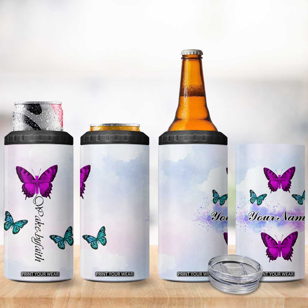 Walk By Faith Butterfly 4 in 1 Can Cooler Tumbler Personalized TS04 Print Your Wear