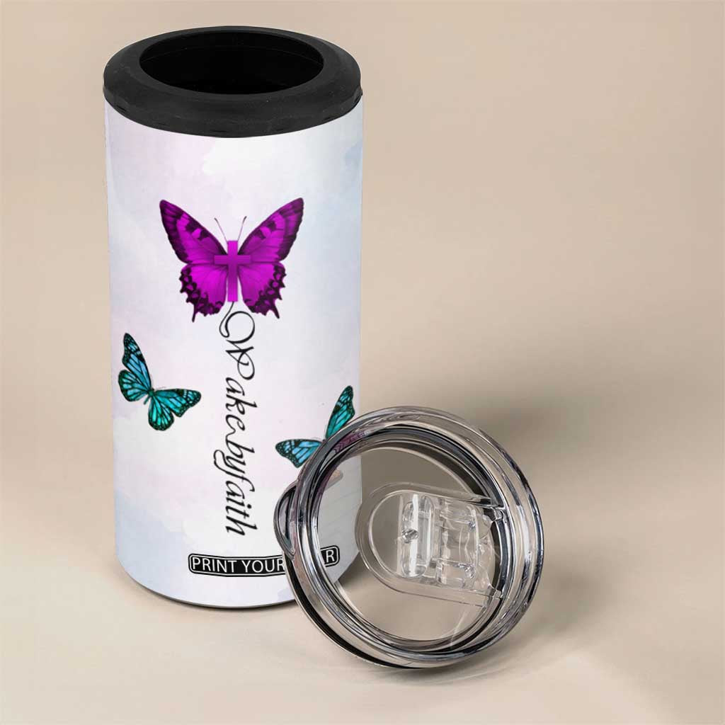 Walk By Faith Butterfly 4 in 1 Can Cooler Tumbler Personalized TS04 Print Your Wear
