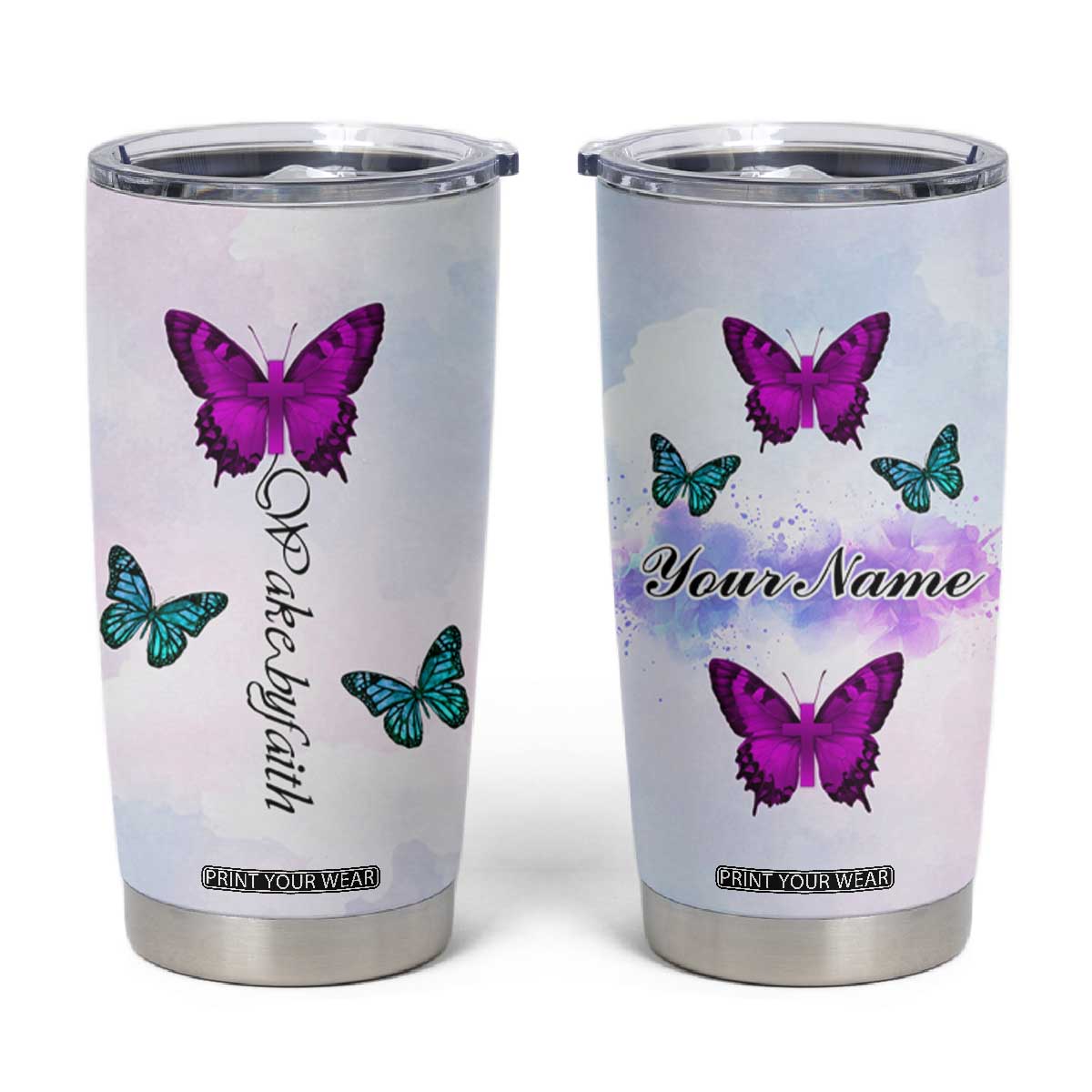 Walk By Faith Butterfly Tumbler Cup Personalized TS04 Multicolor Print Your Wear