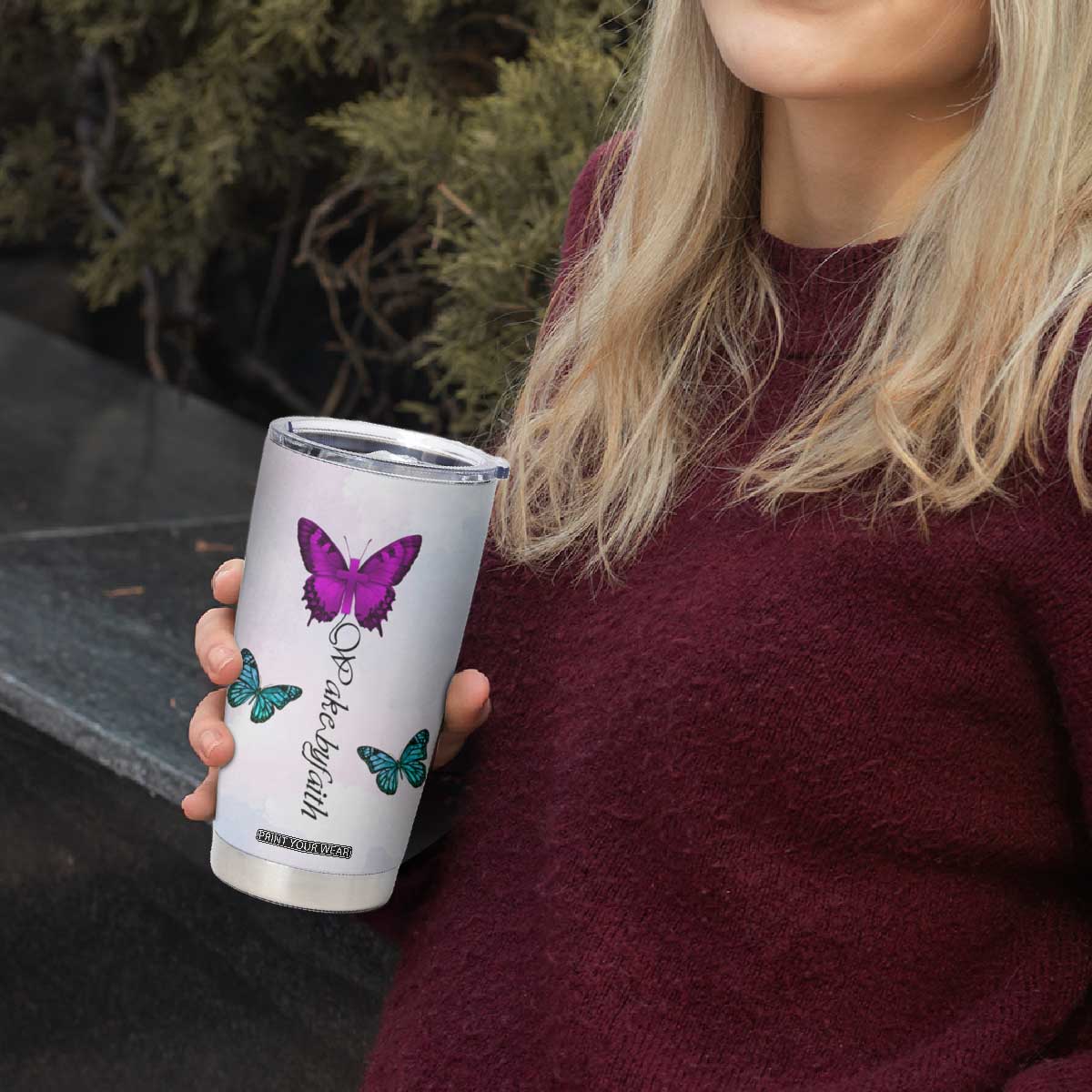 Walk By Faith Butterfly Tumbler Cup Personalized TS04 Print Your Wear