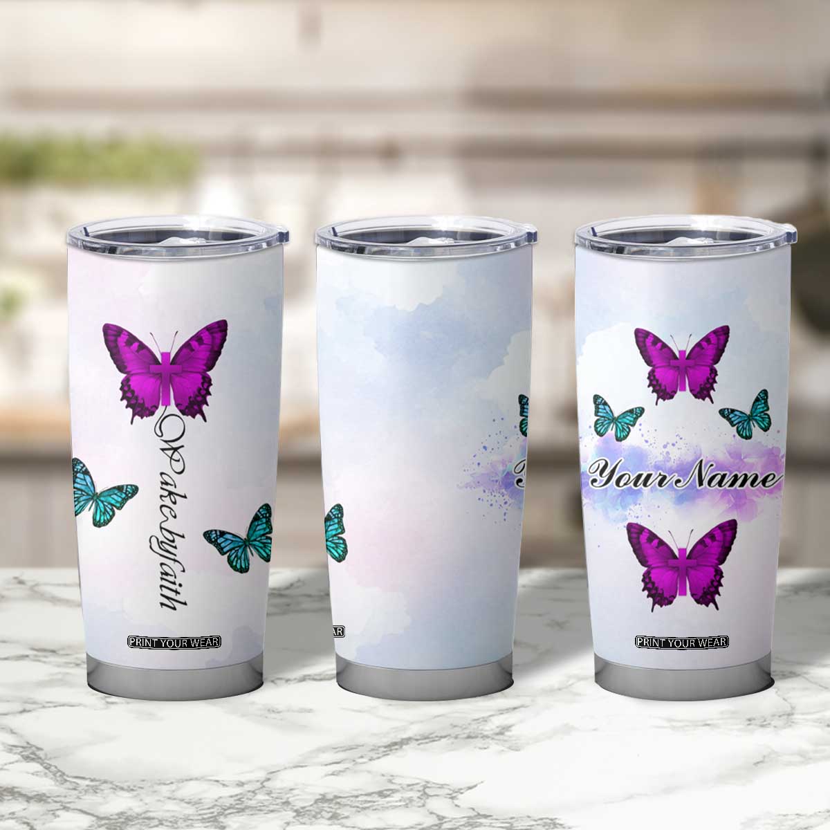 Walk By Faith Butterfly Tumbler Cup Personalized TS04 Print Your Wear