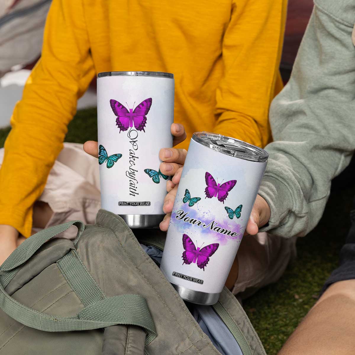Walk By Faith Butterfly Tumbler Cup Personalized TS04 Print Your Wear