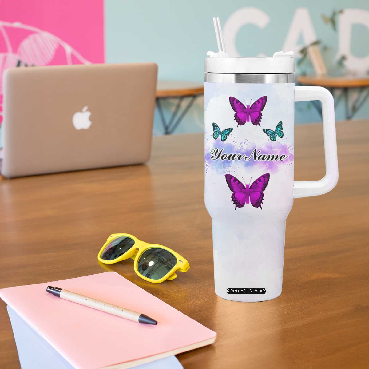 Walk By Faith Butterfly Tumbler With Handle Personalized TS04 Print Your Wear