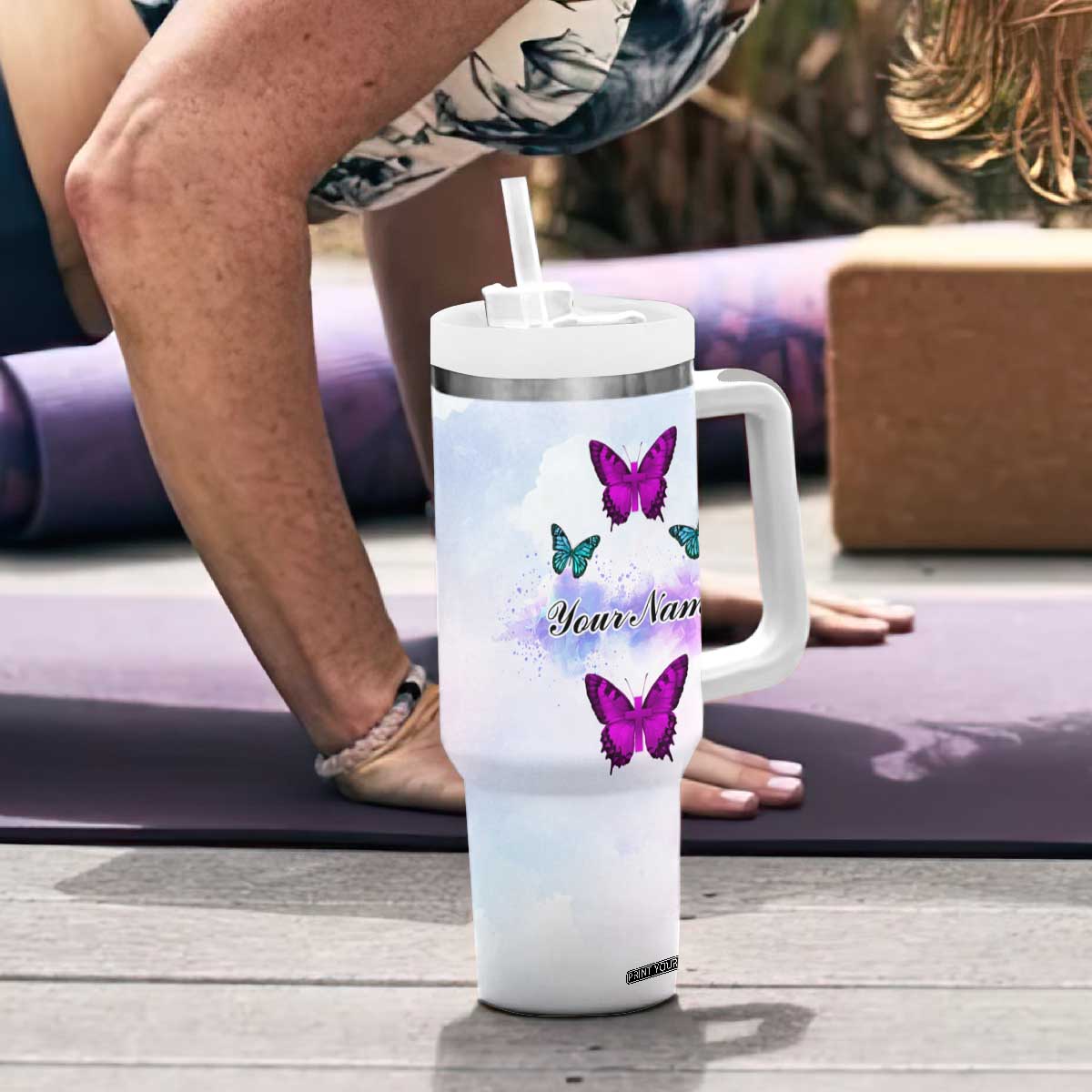 Walk By Faith Butterfly Tumbler With Handle Personalized TS04 Print Your Wear