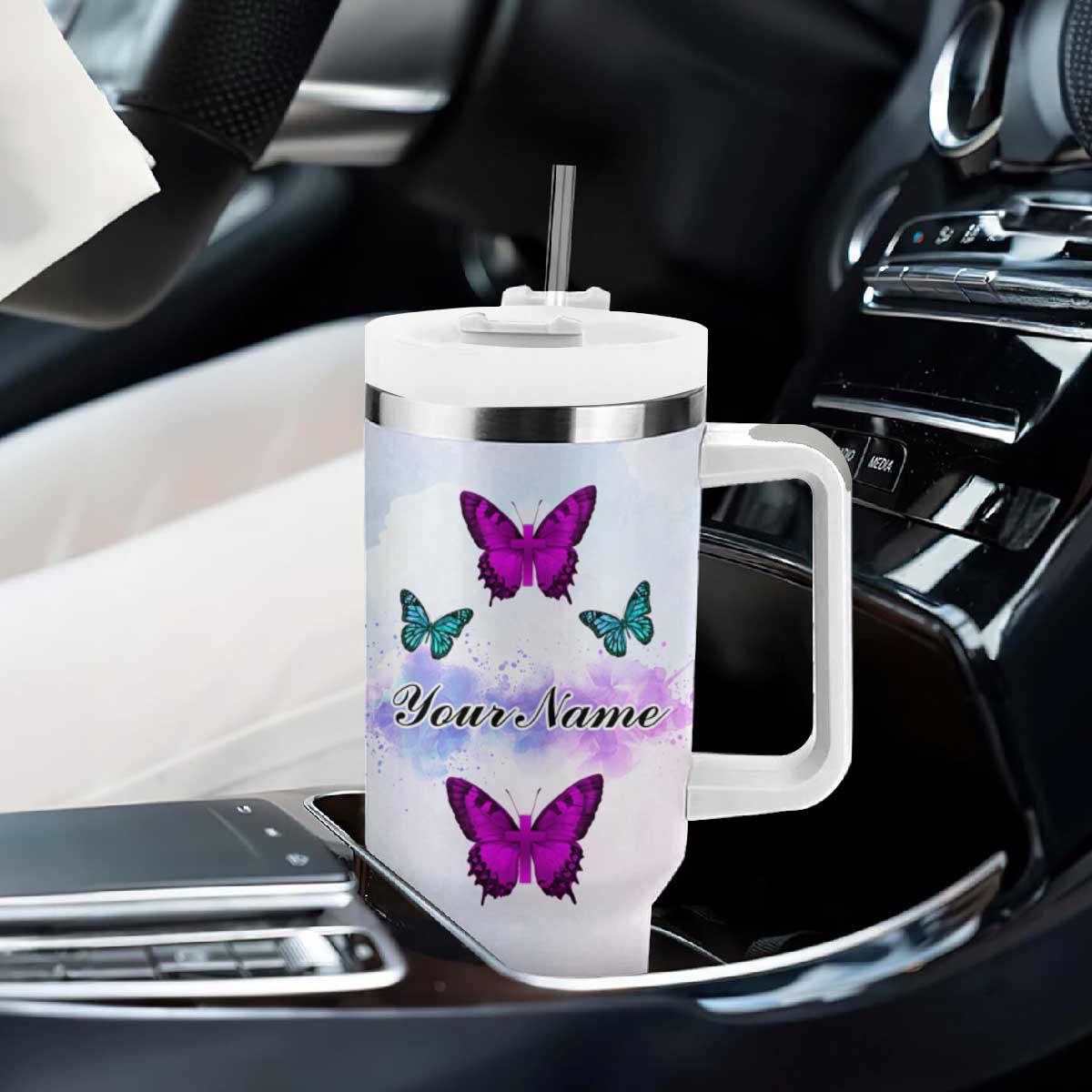 Walk By Faith Butterfly Tumbler With Handle Personalized TS04 Print Your Wear