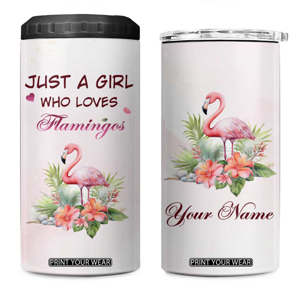 Just A Girl Who Loves Flamingos 4 in 1 Can Cooler Tumbler Personalized TS04 One Size: 16 oz Multicolor Print Your Wear