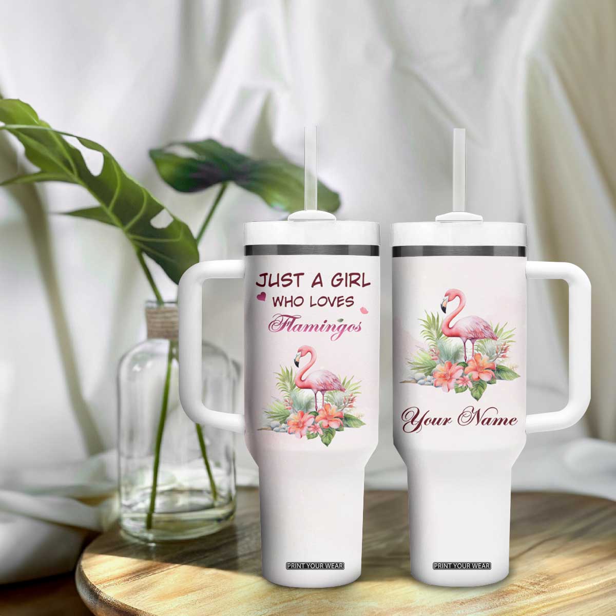 Just A Girl Who Loves Flamingos Tumbler With Handle Personalized TS04 Print Your Wear