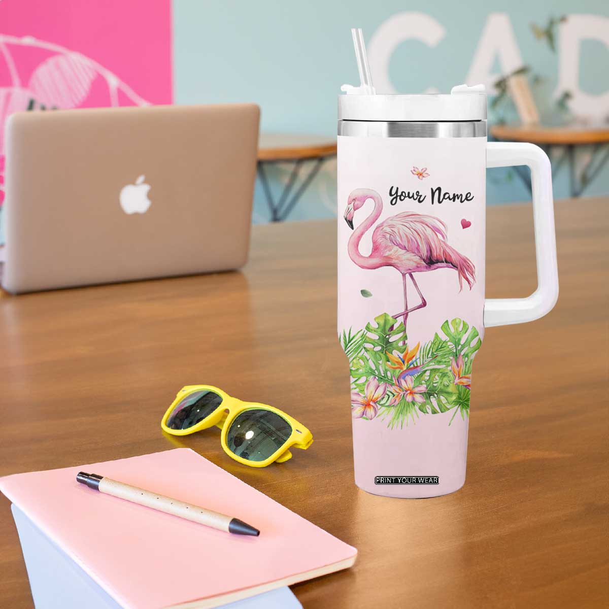 Wisdom From A Flamingo Tumbler With Handle Personalized TS04 Print Your Wear