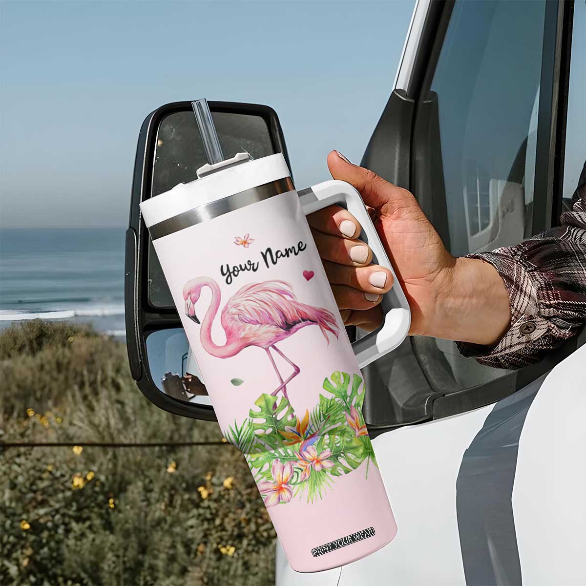 Wisdom From A Flamingo Tumbler With Handle Personalized TS04 Print Your Wear