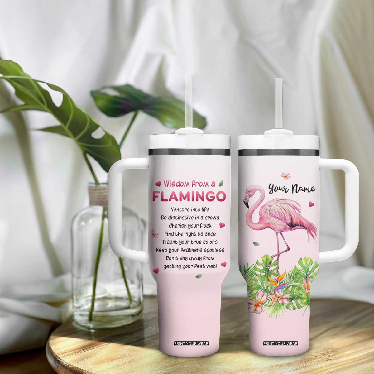 Wisdom From A Flamingo Tumbler With Handle Personalized TS04 Print Your Wear