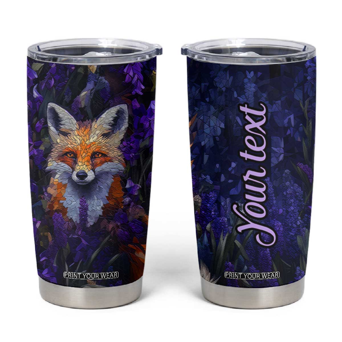 Fox Violet Crystal Mosaic Tumbler Cup Personalized TS04 Multicolor Print Your Wear