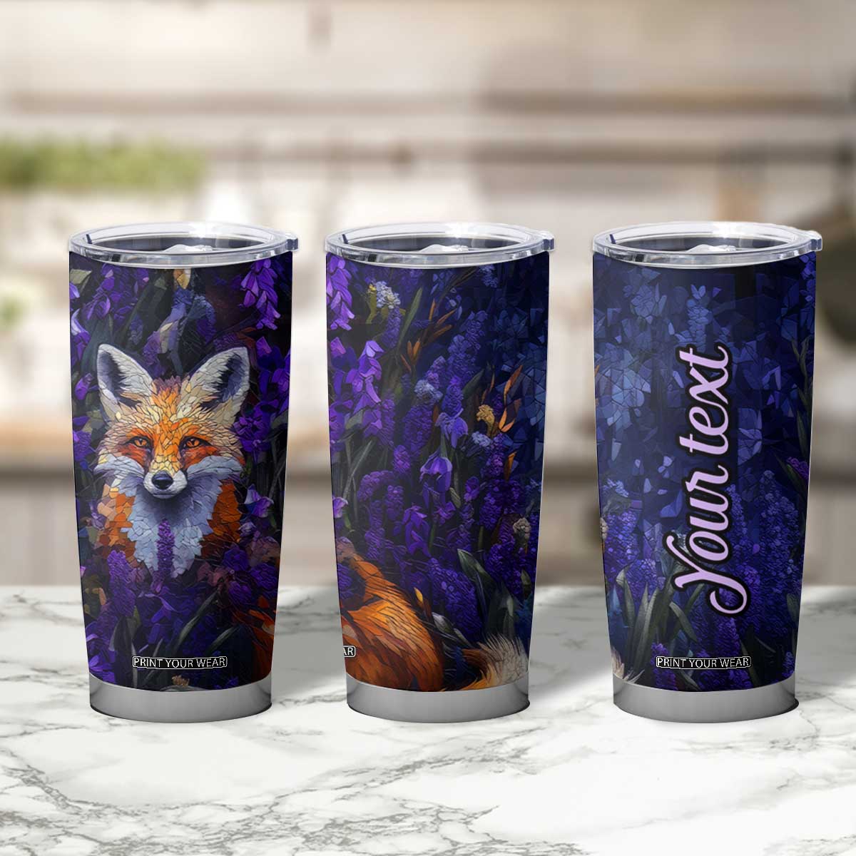Fox Violet Crystal Mosaic Tumbler Cup Personalized TS04 Print Your Wear