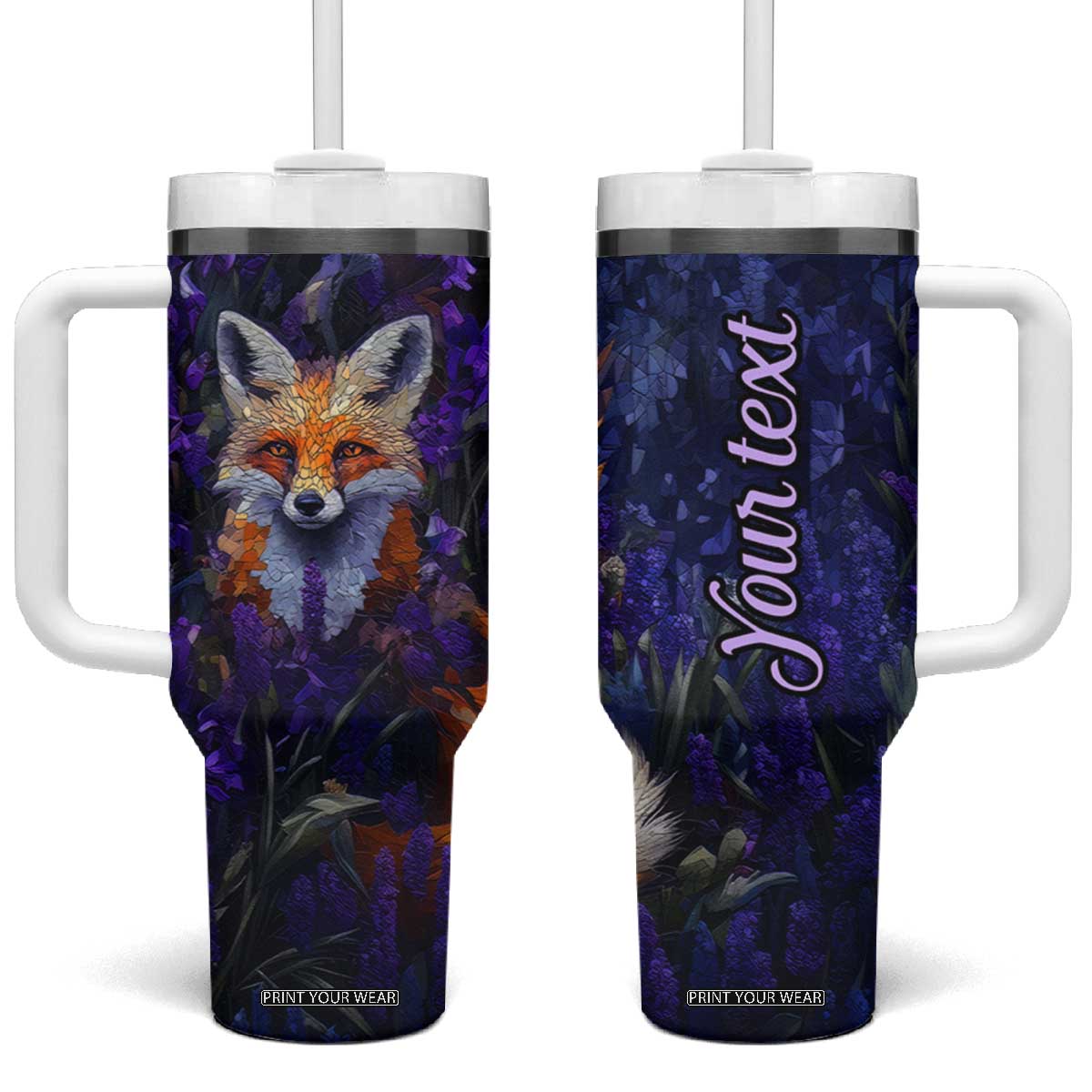 Fox Violet Crystal Mosaic Tumbler With Handle Personalized TS04 One Size: 40 oz Multicolor Print Your Wear