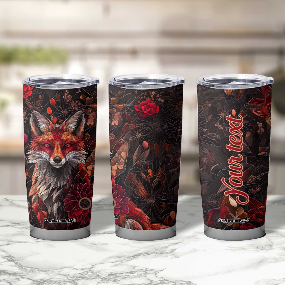 Fox Garnet Crystal Mosaic Tumbler Cup Personalized TS04 Print Your Wear