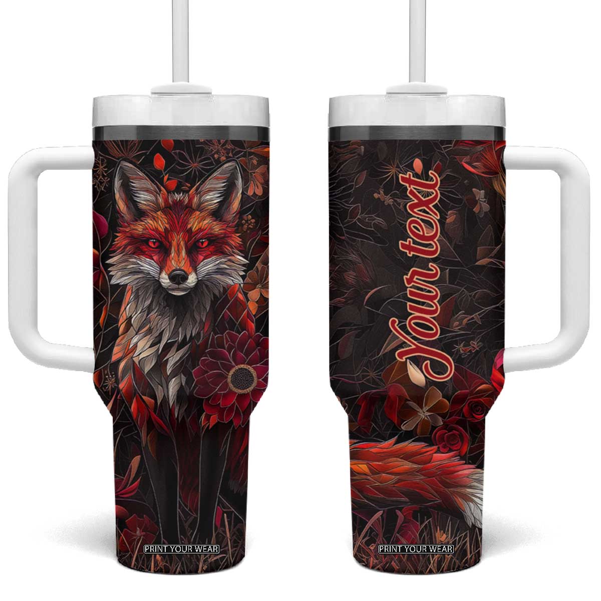 Fox Garnet Crystal Mosaic Tumbler With Handle Personalized TS04 One Size: 40 oz Multicolor Print Your Wear