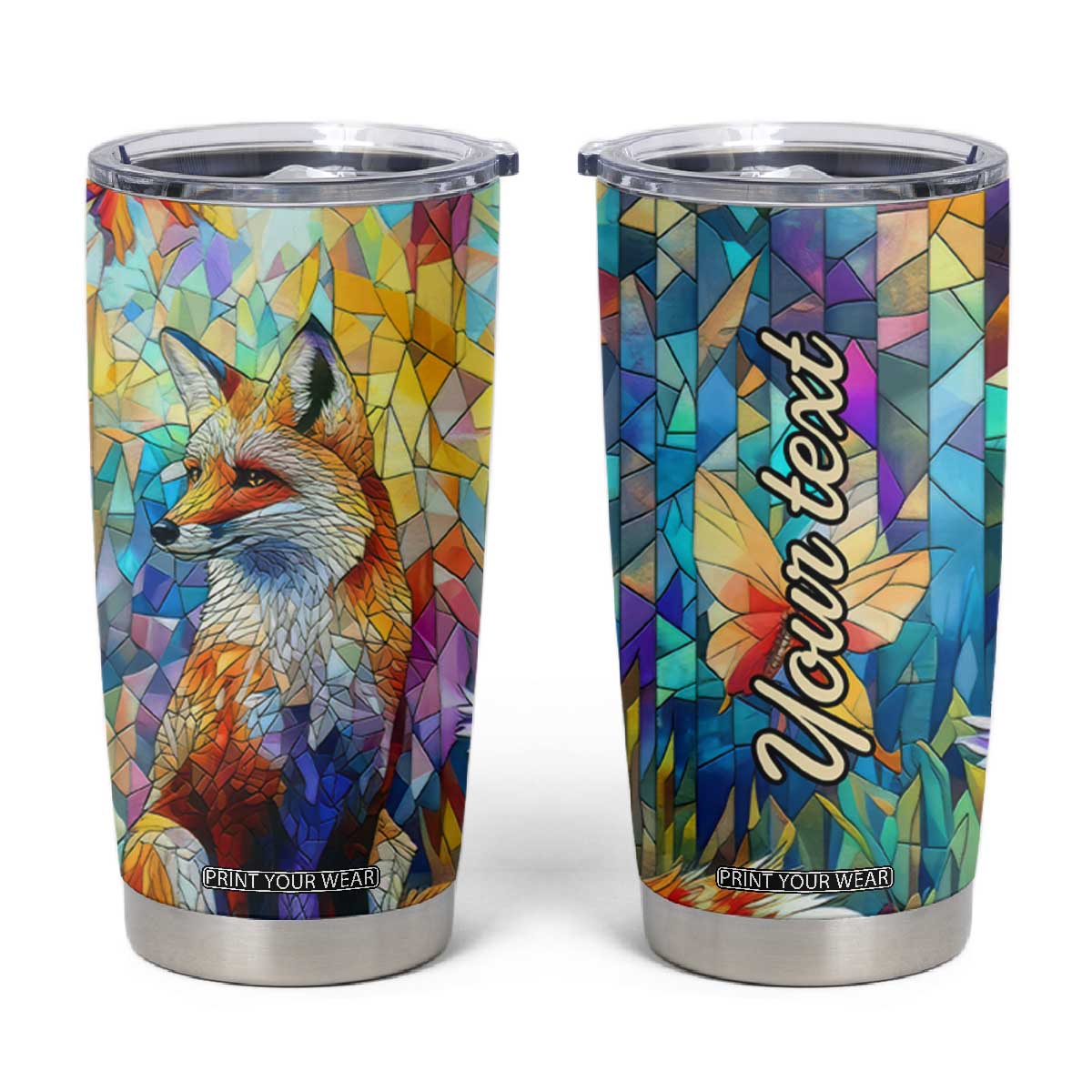 Fox Colorful Crystal Mosaic Tumbler Cup Personalized TS04 Multicolor Print Your Wear