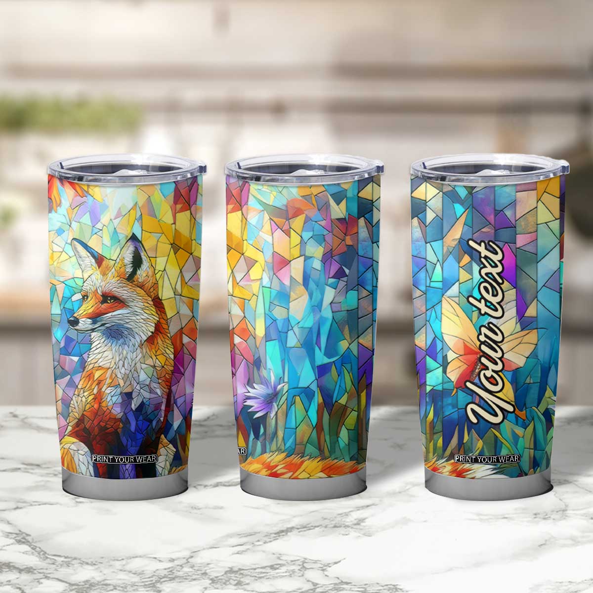 Fox Colorful Crystal Mosaic Tumbler Cup Personalized TS04 Print Your Wear