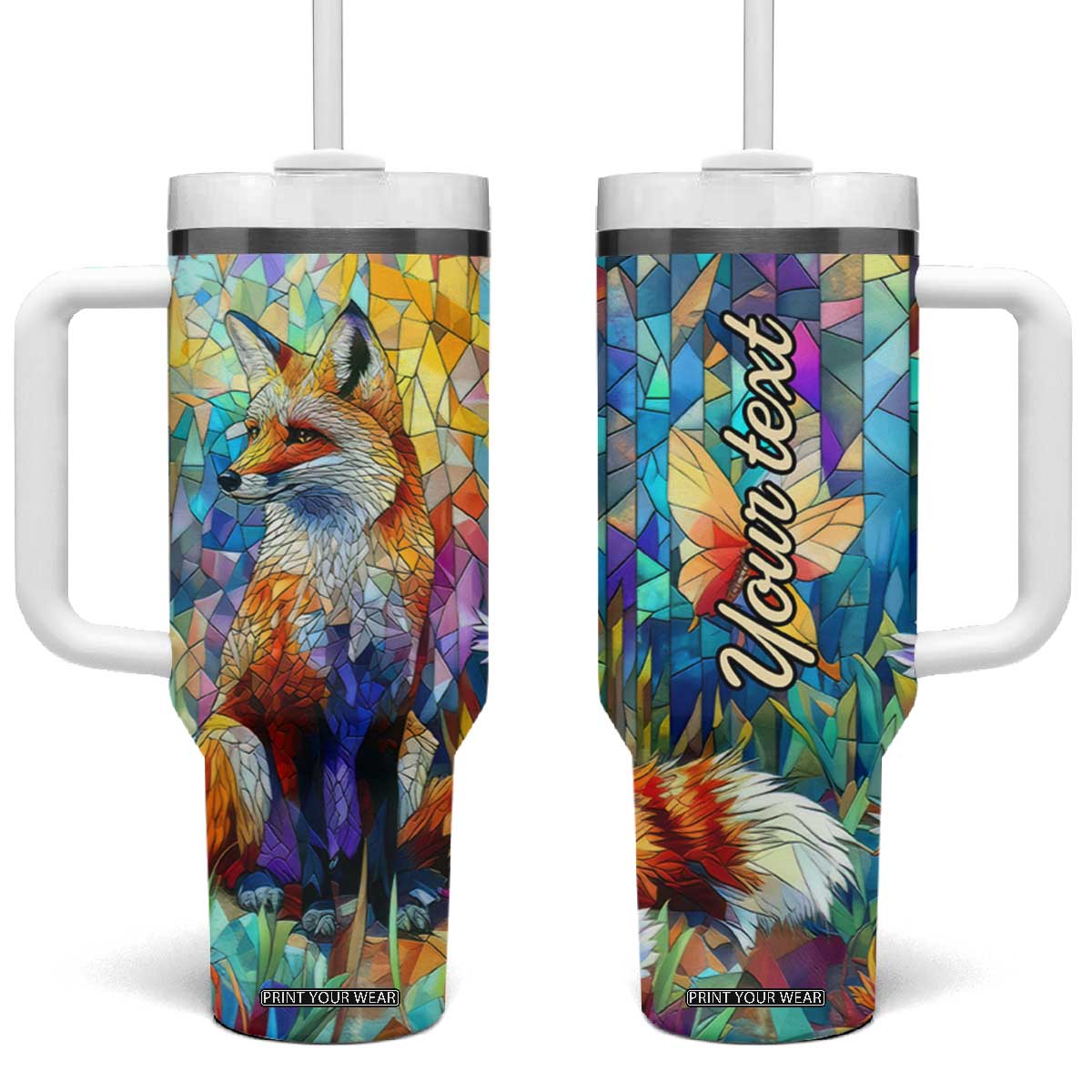 Fox Colorful Crystal Mosaic Tumbler With Handle Personalized TS04 One Size: 40 oz Multicolor Print Your Wear