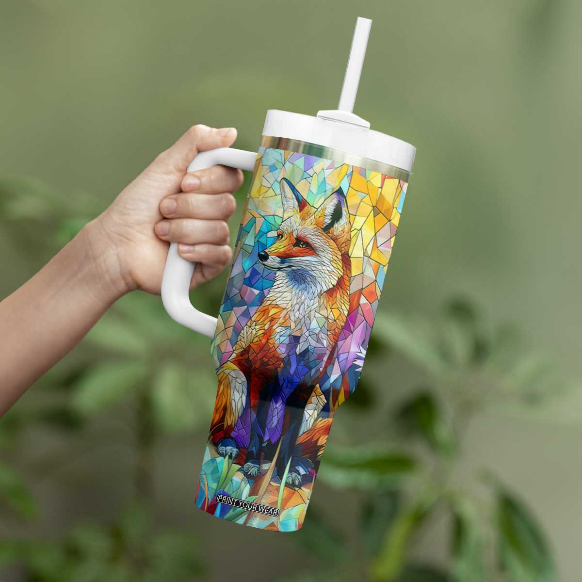 Fox Colorful Crystal Mosaic Tumbler With Handle Personalized TS04 Print Your Wear