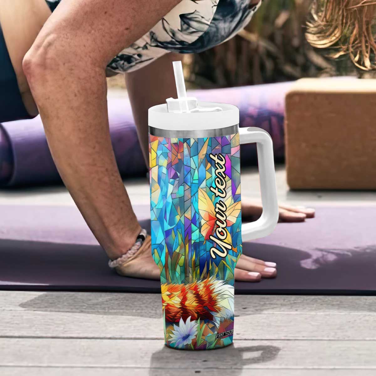 Fox Colorful Crystal Mosaic Tumbler With Handle Personalized TS04 Print Your Wear