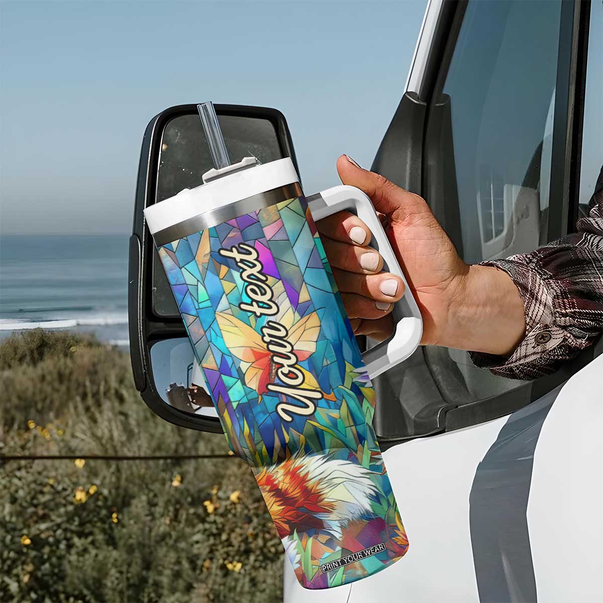 Fox Colorful Crystal Mosaic Tumbler With Handle Personalized TS04 Print Your Wear