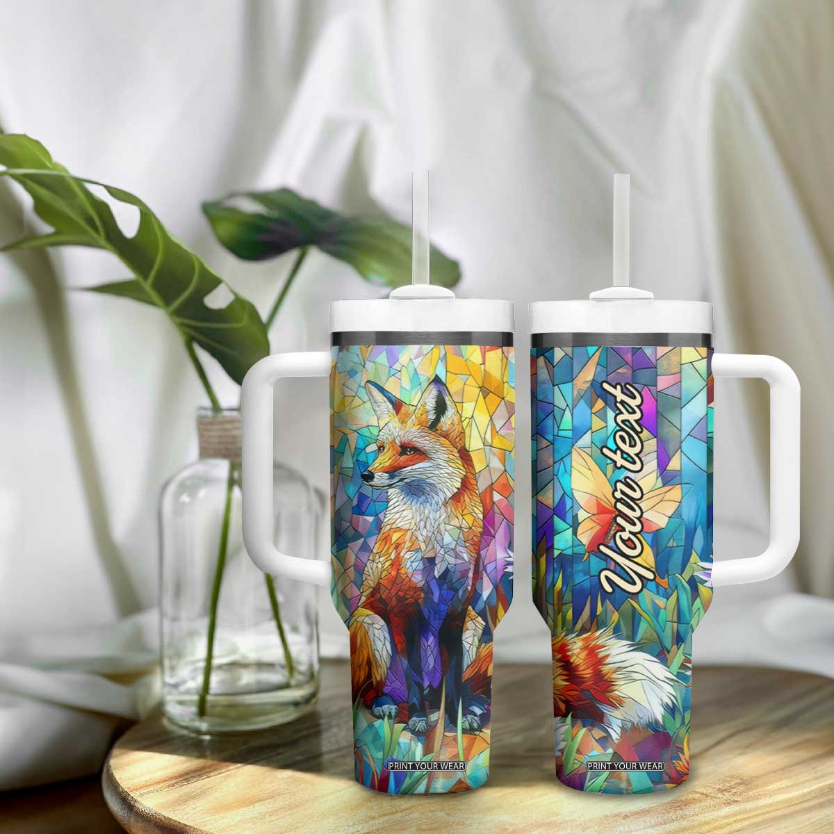 Fox Colorful Crystal Mosaic Tumbler With Handle Personalized TS04 Print Your Wear