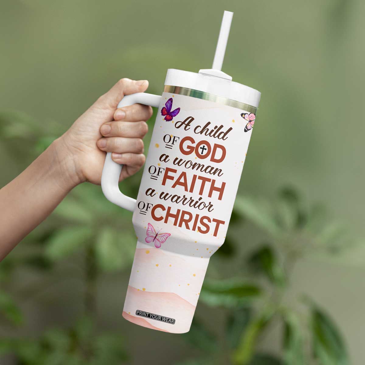 Black Woman A Child Of God A Woman Of Faith A Warrior Of Christ Tumbler With Handle Personalized TS04 Print Your Wear